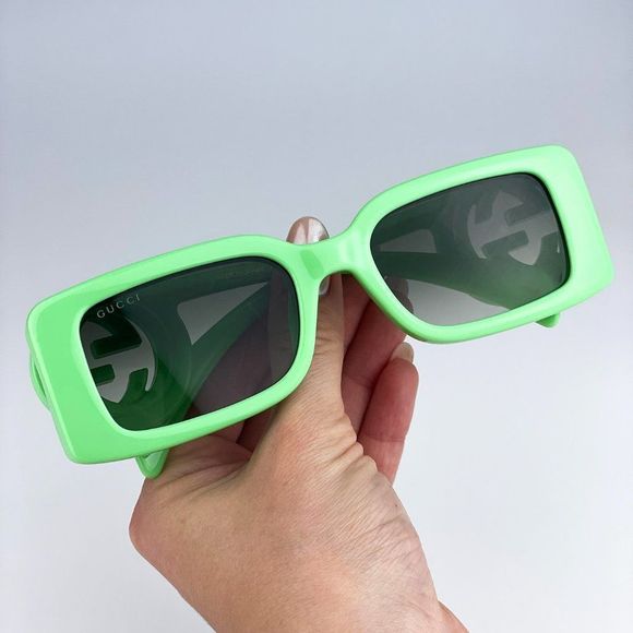 Gucci GG1325S 004 Sunglasses Green Gradient Rectangle Unisex - Picture 2 of 13